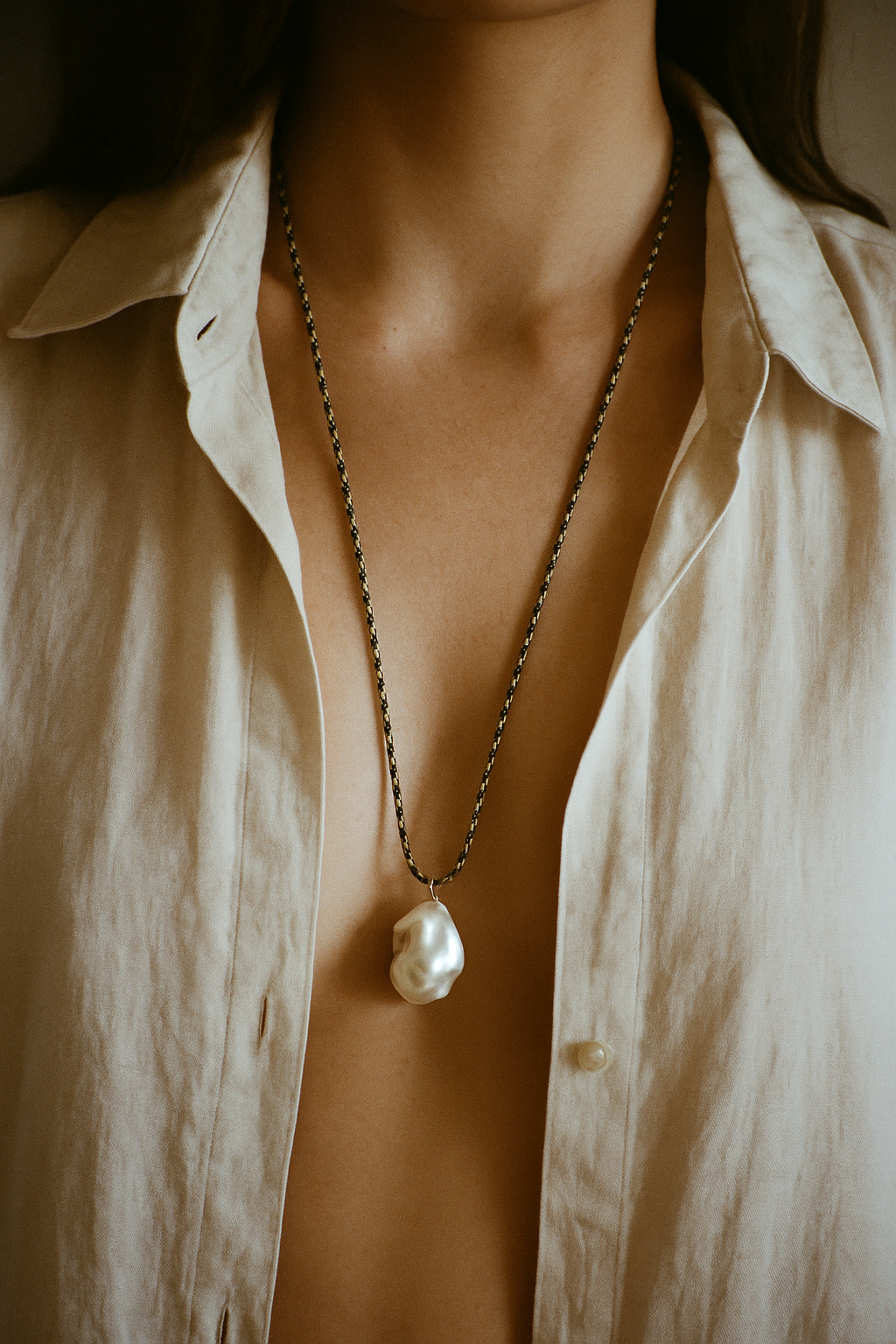 BAROQUE PEARL ON EMBER KUMIHIMO SILK