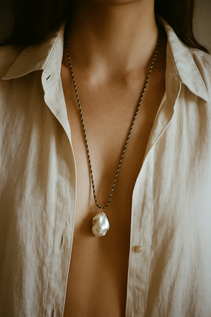 BAROQUE PEARL ON EMBER KUMIHIMO SILK