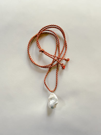 BAROQUE PEARL ON EMBER KUMIHIMO SILK