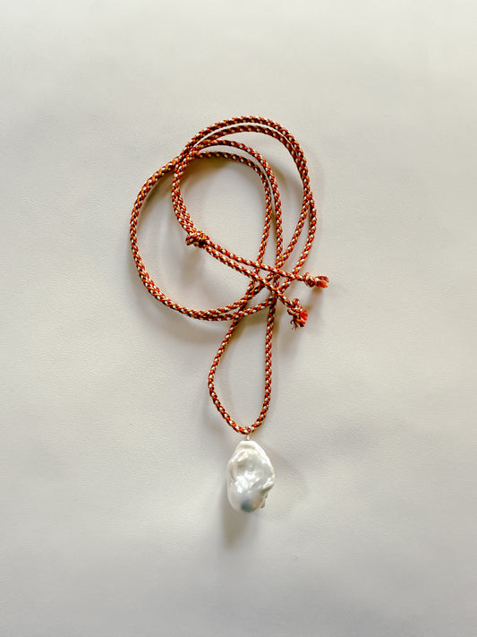 BAROQUE PEARL ON EMBER KUMIHIMO SILK