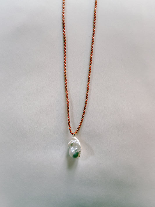 BAROQUE PEARL ON EMBER KUMIHIMO SILK